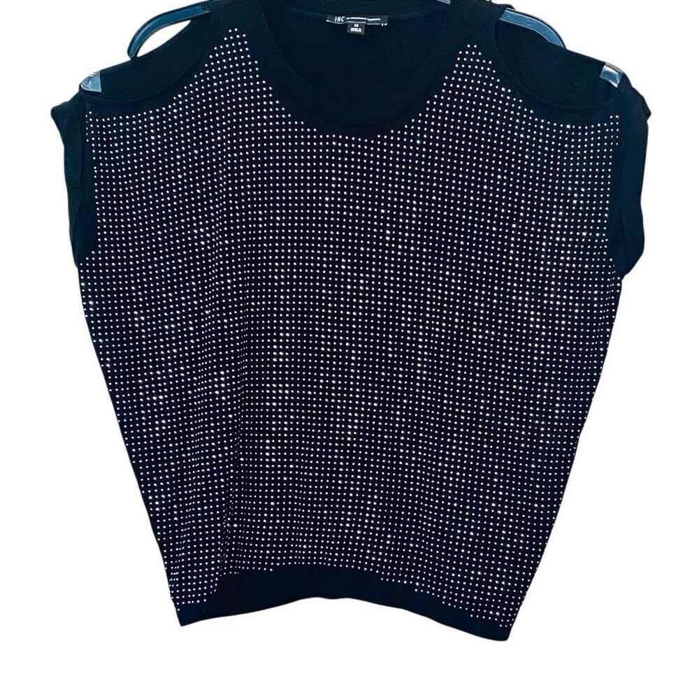 INC International Concepts Studded Dolman Cold Shoulder Top Black Silver Size XS